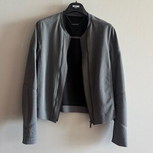 Elie Tahari Charcoal Leather Zip Bomber Jacket